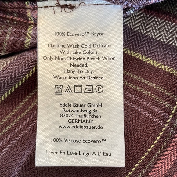 NWOT Eddie Bauer V-Neck Long sleeve Plaid button-down Shirt Violet XS - Picture 5 of 6